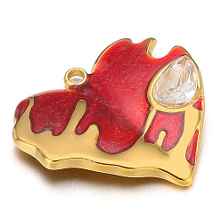 Red Stainless Steel Rhinestone Pendants, with Enamel, Golden, Heart Charm, Red, 24x20mm, Hole: 2.1mm