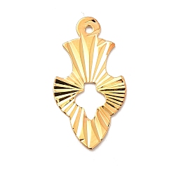 Golden Rack Plating Brass Pendants, Long-Lasting Plated, Iris Flower Charm, Golden, 21x11x0.5mm, Hole: 1mm
