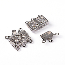 Platinum Brass Filigree Box Clasps, with Rhinestone, Rectangle, Platinum, 17x18x7mm, Hole: 1.5mm