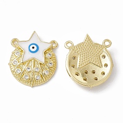 Dodger Blue Rack Plating Brass Micro Pave Clear Cubic Zirconia Pendants, with Enamel, Real 18K Gold Plated, Long-Lasting Plated, Cadmium Free & Lead Free, Flat Round with Star, Dodger Blue, 21x17x4mm, Hole: 1.4mm