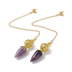 Amethyst Natural Amethyst Dowsing Pendulum Big Pendants, with Rack Plating Golden Tone Brass Findings, Cadmium Free & Lead Free, Cone, 244x2.5mm, Hole: 1.6mm