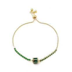Зеленый Браслет-слайдер со звеньями колонны из кубического циркония, настоящие позолоченные украшения из латуни для женщин, без кадмия и без свинца, зелёные, 18 дюйм (10-1/8 см)