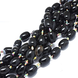 Black Natural Banded Agate/Striped Agate Beads Strands, Dyed & Heated, Column, Black, 17~18x13~15mm, Hole: 1.8mm, about 17pcs/strand, 16.73 inch(42.5cm)