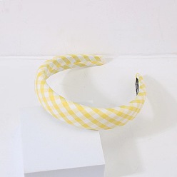 yellow Sweet and Stylish Wide-brim Headband with Plaid Pattern - Spring/Summer Hair Accessory.