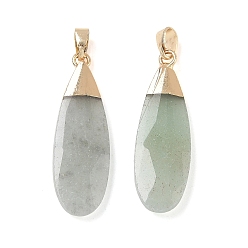 Green Aventurine Natural Green Aventurine Pendants, Faceted Teardrop Charms, with Brass Finding, 31.5~32.5x9.5~10x3.5~4mm, Hole: 5.5x3mm