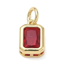 Red Brass Pave Cubic Zirconia Charms, Rectangle Octagon Charms, Long-Lasting Plated, Rack Plating, Lead Free & Cadmium Free, Real 18K Gold Plated, Red, 12x8x4.5mm, Hole: 4mm