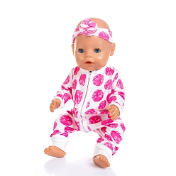 Fuchsia Cloth Doll Jumpsuit & Headband, with Flower & Animal & Fruit Pattern, for 18 inch Girl Doll Dressing Accessories, Fuchsia, 457.2mm
