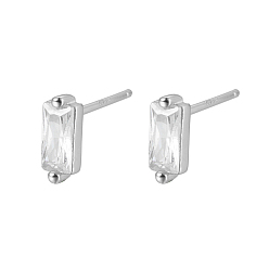 Clear Cubic Zirconia Rectangle Stud Earrings, Silver 925 Sterling Silver Post Earrings, with 925 Stamp, Clear, 7.8x3mm