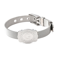 Letter G 304 Браслеты-цепочки из нержавеющей стали для часов (женские и мужские), овальный с буквой, цвет нержавеющей стали, Буква G, 8.54 дюйм (21.7 см)