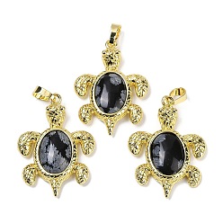 Снежный Обсидиан Подвески из натурального снежного обсидиана и латуни, стойки покрытие, без кадмия и без свинца, в форме морской черепахи, 38x27.5x7 мм, отверстие : 8x5 мм