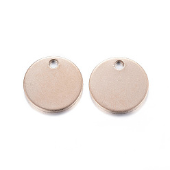 Rose Gold Ion Plating(IP) 304 Stainless Steel Charms, Stamping Blank Tags, Smooth Surface, Flat Round, Rose Gold, 12x1mm, Hole: 2mm