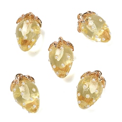 Champagne Yellow Resin Pendants, Strawberry Charm, with Alloy, Golden, Champagne Yellow, 21x12.5x12mm, Hole: 1.5mm