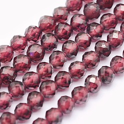 Red Natural Garnet Beads Strands, Round, Faceted, Red, 3mm, Hole: 0.5mm, about 135pcs/strand, 15.5 inch(39.5cm)