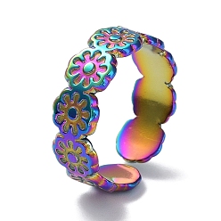 Rainbow Color Ионное покрытие (ip) 304 кольца из нержавеющей стали, открытое кольцо манжеты, цветок кольцо для женщин, Радуга цветов, 6.5 мм, внутренний диаметр: 17 мм