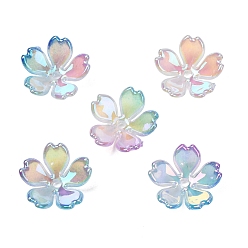 Sky Blue UV Plating Opaque Acrylic Beads, Iridescent, Flower, Gradient Color, Sky Blue, 11x11.5x4mm, Hole: 1.4mm