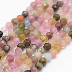 Mixed Color Natural Tourmaline Beads Strands, Faceted, Round, Grade A, Mixed Color, 2mm, Hole: 0.5mm, about 178pcs/strand, 15.3 inch(39cm)