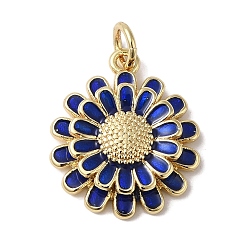 Темно-Синий Подвески из латуни с эмалью в стойку, с целью перехода в кольце, долговечный, без свинца и без кадмия, реальный 18 k позолоченный, маргаритка, темно-синий, 19x16x4 мм, отверстие : 3 мм