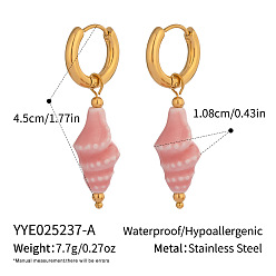 Pink Серьги-кольца в форме ракушки из нержавеющей стали, реальный 18 k позолоченный, розовые, 45x10.8 мм
