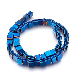 Blue Plated Electroplate Non-magnetic Synthetic Hematite Bead Strands, Polished, Grooved, Square, Blue Plated, 8x8x5mm, Hole: 1.5mm, about 54pcs/strand, 16.7 inch(42.5cm)