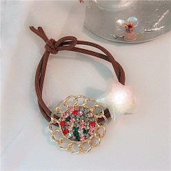 colorful Geometric Heart Star Hair Accessories for Women - Floral Round Disc, Rhinestone Elastic Hairband