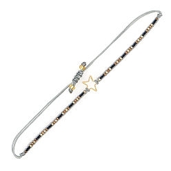 Gainsboro Miyuki Seed Braided Bead Bracelet with Open Star, Adjustable Friendship Bracelet for Women, Gainsboro, 11 inch(28cm)