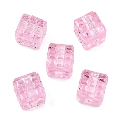 Pink Прозрачный бисер cmолой, кубические, граненые, розовые, 10.5x10.5x10.5 мм, отверстие : 2.5 мм