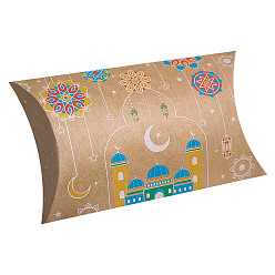 Flower Ramadan Kraft Paper Candy Pillow Boxes, Candy Gift Case, Flower, 12.5x7x2.5cm
