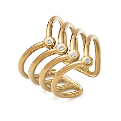 Chapado en Oro Real 18K Anillos abiertos multicapa de acero inoxidable con micro circonitas cúbicas para mujer, real 304 k chapado en oro, 18 mm, tamaño de EE. UU. 21 7 (1/4 mm)
