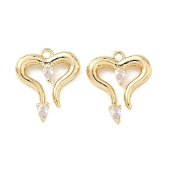Настоящее золото 18K Подвески из латуни с микро-паве ко Дню святого Валентина, прозрачные циркониевые подвески, сердце прелести, реальный 18 k позолоченный, 15.5x13.5x3 мм, отверстие : 1.2 мм