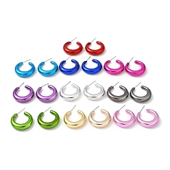 Mixed Color Ring Acrylic Stud Earrings, Half Hoop Earrings with 316 Surgical Stainless Steel Pins, Mixed Color, 24.5x6mm