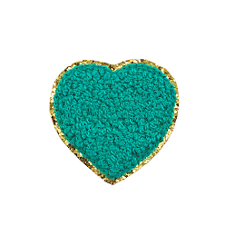 Dark Cyan Towel Embroidery Style Cloth Iron on/Sew on Patches, Appliques, Badges, for Clothes, Dress, Hat, Jeans, DIY Decorations, Heart, Dark Cyan, 50x50mm