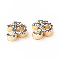 Steel Blue Rack Plating Brass Cubic Zirconia Beads, Cadmium Free & Lead Free, Real 18K Gold Plated, Ohm/Yoga Symbol, Steel Blue, 11x10x4mm, Hole: 1.5mm