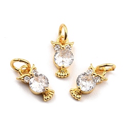 Прозрачный Латунные микро проложить кубического циркония прелести, реальный 18 k позолоченный, без кадмия и без свинца, сова, прозрачные, 11x6x3 мм, отверстие : 3.8 мм