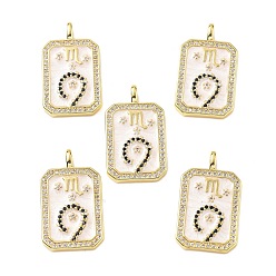 Скорпион Подвески из латуни микропаве с фианитами и эмалью, созвездие с прямоугольником, стойки покрытие, долговечный, без свинца и без кадмия, реальный 18 k позолоченный, Скорпион, 25x14.5x4 мм, отверстие : 3.5x2.5 мм