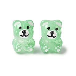 Бледно-Зеленый Стеклянные эмалевые бусины ручной работы, медведь, окрашенная и подогревом, бледно-зеленый, 18.5x13.5x14 мм, отверстие : 1.5 мм