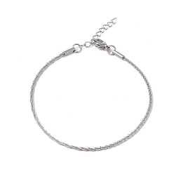 Stainless Steel Color 304 Stainless Steel Bone Rope Chain Bracelet for Women, Stainless Steel Color, 7-1/4 inch(18.4cm), Wide: 1.5mm