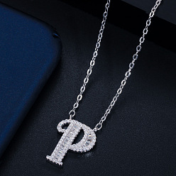 letter P (with chain) Wife's Romantic Travel Same Style 26 English Alphabet Clavicle Chain Pendant Micro-inlaid Zircon Platinum Plated Necklace