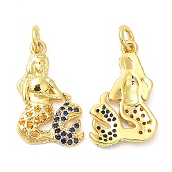 Real 18K Gold Plated Brass Micro Pave Cubic Zirconia Pendants, Mermaid, Real 18K Gold Plated, 20x14x2mm, Hole: 3mm