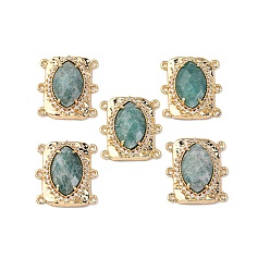 Амазонит Латунные многорядные звенья из микрофибры с натуральным амазонитом, овальные, граненые, стойки покрытие, 22x20x6~7 мм, отверстие : 1.2 мм