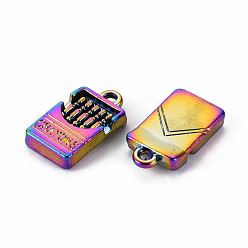 Rainbow Color Alloy Pendants, Cadmium Free & Nickel Free & Lead Free, Crayon Box with Word Crayons, Rainbow Color, 17x9x3mm, Hole: 1.2mm