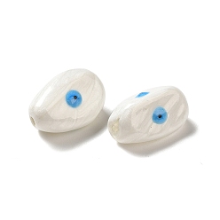 White Opaque Glass Beads, with Enamel, Oval with Evil Eye, White, 19~20x10.5~13x10~11mm, Hole: 1.4mm