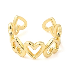 Real 18K Gold Plated Rack Plating Brass Open Cuff Ring  for Women, Heart, Lead Free & Cadmium Free, Long-Lasting Plated, Real 18K Gold Plated, 8.4mm, Inner Diameter: 17.4mm