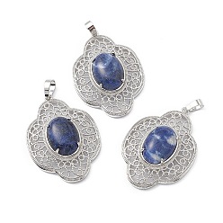 Содалитовое Природные подвески содалитом, , латунная фурнитура с платиновым покрытием, 44x32x10 мм, отверстие : 8x5 мм