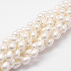 White Rainbow Plated Shell Pearl Beads Strands, Grade A, teardrop, White, 13x10mm, Hole: 1mm, about 29pcs/strand, 16 inch