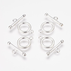 Silver Brass Toggle Clasps, Silver Color Plated, Ring: 11x2mm, Bar: 19x2mm, Hole: 1.8mm