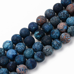Prussian Blue Natural American Turquoise Beads Strands, Frosted, Dyed & Heated, Round, Prussian Blue, 8mm, Hole: 1mm, about 45~46pcs/strand, 15.16'(38.5cm)