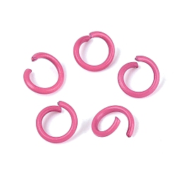 Ярко-Розовый Открытые прыжковые кольца из окрашенного распылением железа, ярко-розовый, 18 датчик, 6~6.5x1 мм, внутренний диаметр: 4~4.5 мм, Около 11111 шт / 1000 г
