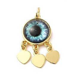 Pale Turquoise Real 18K Gold Plated Brass Pendants, with Acrylic and Jump Ring, Flat Round with Evil Eye Charms, Pale Turquoise, 28x14x5mm, Hole: 3.4mm