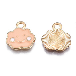 Темный Лосось Сплав эмали прелести, облако, с улыбкой лицом, золотой свет, темный лосось, 13x12x1 мм, отверстие : 1.8 мм