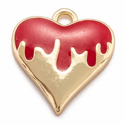 Red Golden Brass Enamel Pendants, Long-Lasting Plated, Heart, Red, 16x14.5x2.5mm, Hole: 1.8mm